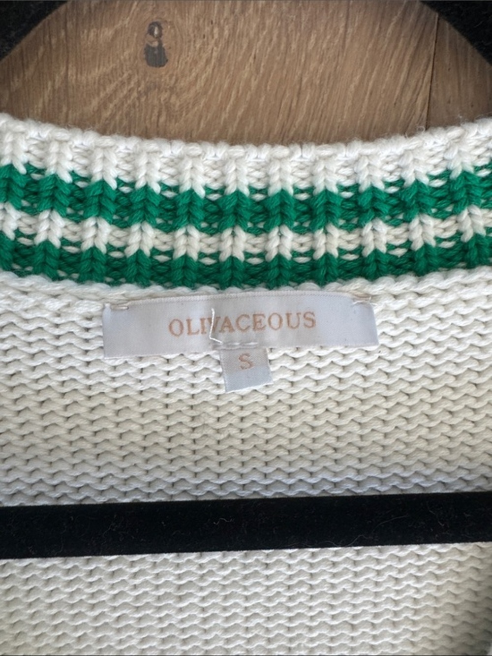 Olivaceous Cream V-Neck Cardigan with Green Trim - Picture 4 of 4